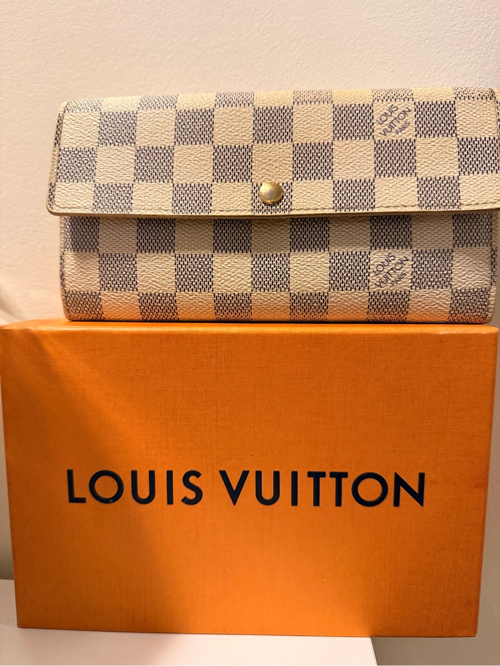 Louis Vuitton Damier Azur Check Continental Wallet - Cream/Blue